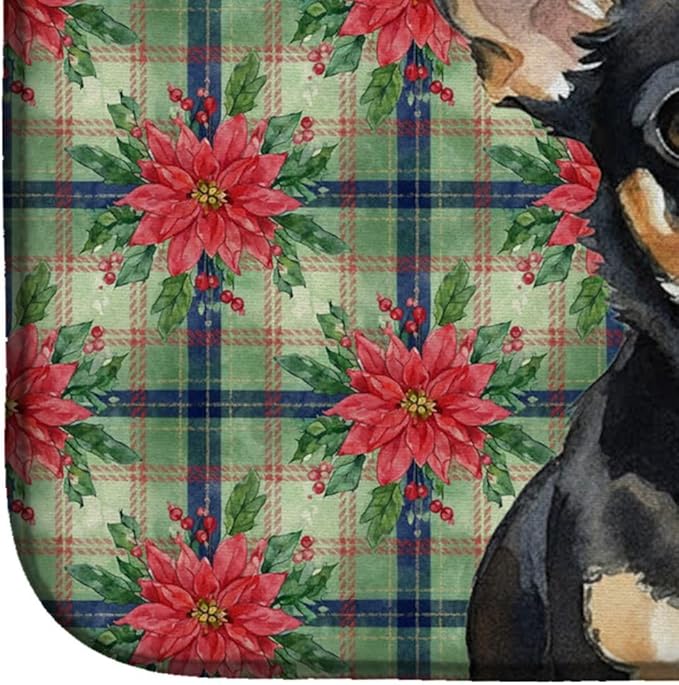 Caroline's Treasures Black and Tan Chihuahua Christmas PoinsettIas Dish Drying Mat Absorbent Dish Drying Mat Pad for Kitchen Counter Dish Drainer Mat for Countertop, 14 x 21", Multicolor