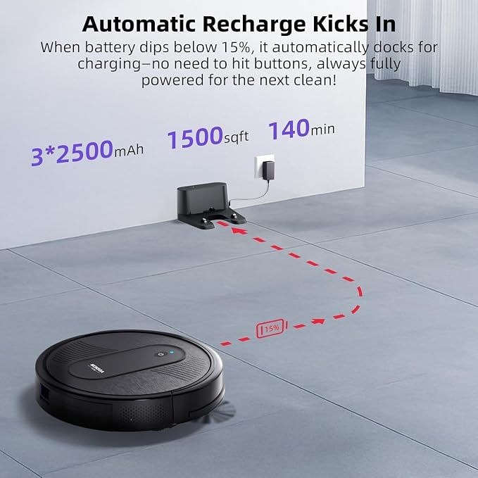 MONSGA Robot Vacuum Cleaner, 4000Pa Powerful Suction Robotic Vacuum, 3.2" Super-Slim, 140Min Runtime, Vacuum Robot for Hard Floor/Low Pile Carpet/Pet Hair, Remote/App/Voice Control, Schedule Clean