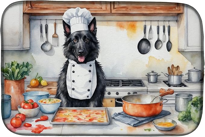 Caroline's Treasures DAC6201DDM Belgian Sheepdog The Chef Dish Drying Mat Absorbent Dish Drying Mat Pad for Kitchen Counter Dish Drainer Mat for Countertop, 14 x 21", Multicolor