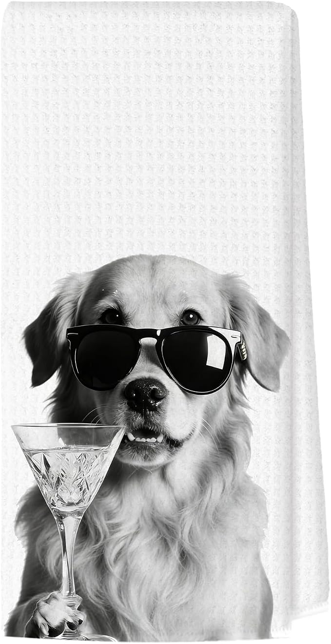 Funny Golden Retriever Cocktail Bar Kitchen Towels, Golden Retriever Gifts Decorative Hand Towels for Kitchen Decor, Dog Mom Dad Lovers Owner Gifts Dish Tea Towel, 16x24 Inch