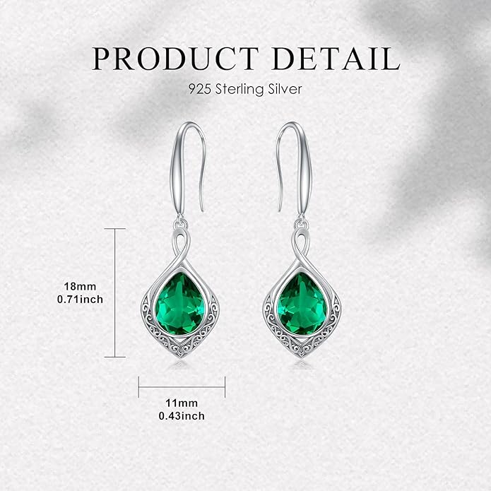 PELOVNY Celtic Knot Filigree Earrings for Women 925 Sterling Silver Moss Agate/Birthstone Infinity Earrings Birthday Christmas Jewelry Gifts for Mom Daughter Wife Sister