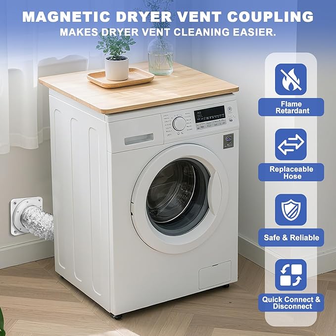 Magnetic Dryer Vent Coupling Strong Magnetic Self-connection，Suitable for Confined Paces Magnetic Dryer Vent Coupler with 4 inch Hose,Magnetic Dryer Vent Connector Kit Easy to Connect（WHITE)