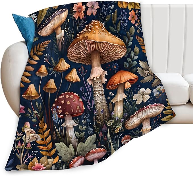 Tijuboni Mushroom Throw Blanket Mushroom Gifts for Girls Women Boys Men Kids Adults Soft Flannel Fleece Blanket for Couch Sofa Bed Home Decor 60"x80"