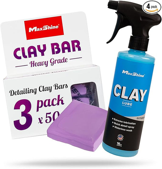 Maxshine Clay Lube Spray (16oz) & Clay Bar Set (3-Pack) | Synthetic Lubricant for Clay Block & Clay Bars | Hyper Slick Formula for Ultra Surface Protection | Car Detailing Kit for Cars, Trucks & SUVs