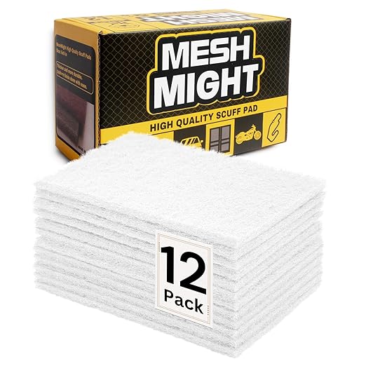 12-Pack 6"x9" Non-Woven Scuff Pads - Non-Abrasive for Post-scouring/Sanding Cleaning and Finishing, Paint Primer Prep - Automotive, Auto Body, Woodworking, Surface Preparation (White)