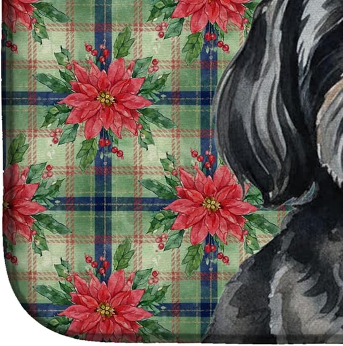 Caroline's Treasures Black Lhasa Apso Christmas PoinsettIas Dish Drying Mat Absorbent Dish Drying Mat Pad for Kitchen Counter Dish Drainer Mat for Countertop, 14 x 21", Multicolor