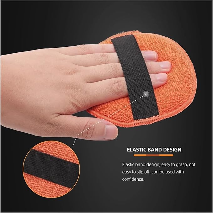 5 Inch Microfiber Wax Applicator Pads - Reusable Hand Polishing Foam Pads with Elastic Grip for Cars and More