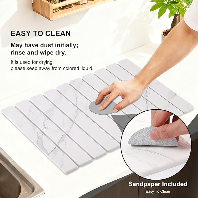 3 PCS Large Stone Dish Drying Mat for Kitchen Counter, Quick Dry Stone Dishes Mats, Sink Faucet Mat, Marble Water Absorbing Diatomaceous Earth Drying Pad for Countertop Tableware, Bottles