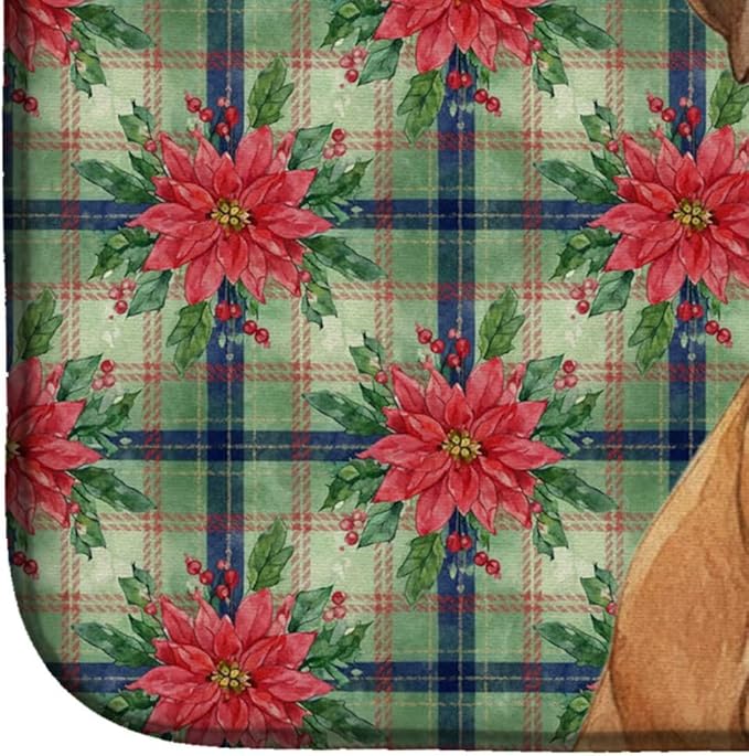 Caroline's Treasures Boxer Christmas PoinsettIas Dish Drying Mat Absorbent Dish Drying Mat Pad for Kitchen Counter Dish Drainer Mat for Countertop, 14 x 21", Multicolor