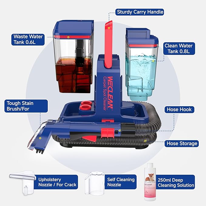 WECLEAN C5 Portable Carpet & Upholstery Spot Cleaner Machine,Deep Cleaning for Carpet,Car Couch, with Deep Cleaning Solution