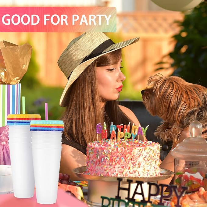 Honeydak 30 Pack Tumbler with Straw and Lid Bulk Cups for Gifts Water Bottle Iced Coffee Travel Mug Cup Reusable Plastic Tumblers for Party Birthdays 24-27 oz (Stylish Color)