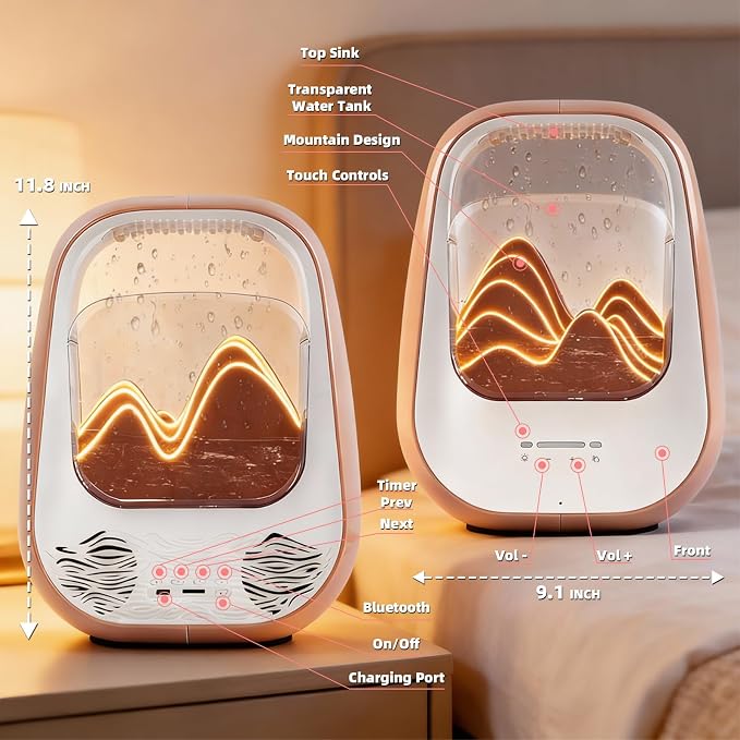 8-in-1 White Noise Sound Machine with Rain Drop Real Sound, Amber | Sound Machine with Aroma Diffuser for Sleeping, Stress Relief, Night Light Timer for Bedroom Office Home Hotel SPA Decor