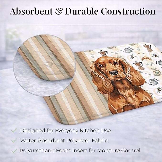 Caroline's Treasures Red English Cocker Spaniel Coffee Bar Dish Drying Mat Absorbent Dish Drying Mat Pad for Kitchen Counter Dish Drainer Mat for Countertop, 14 x 21", Multicolor