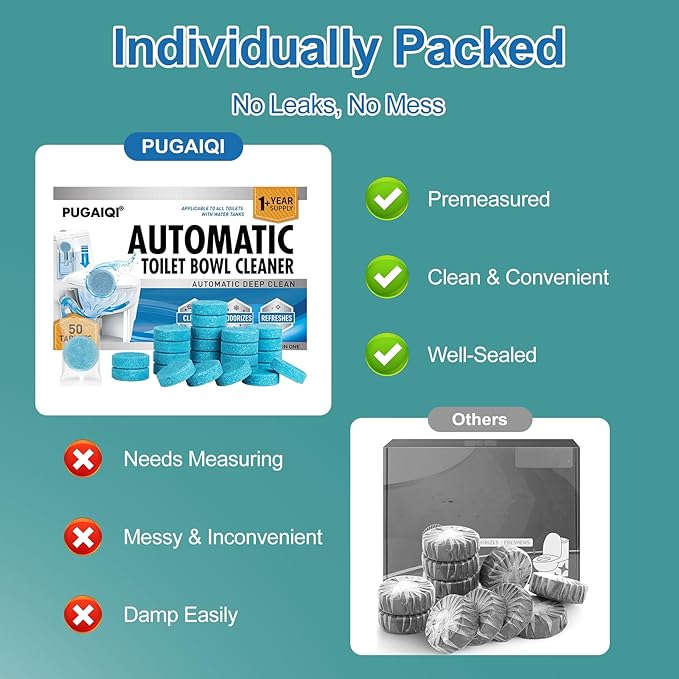 Automatic Toilet Bowl Cleaner Tablets,Blue toilet seat , Descale & Deodorize, Septic-Safe, Continuous Cleaning, Fresh Scent, Drop-In Tank Cleaner effective to use Works with Toilets 50 Pack-Permanence