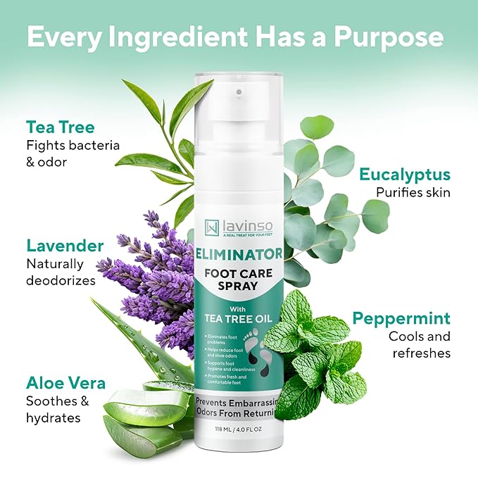 Lavinso Athlete’s Foot Care Spray with Tea Tree Oil – Shoe Deodorizer & Foot Odor Eliminator for Smelly Feet – Deodorant with Natural Ingredients