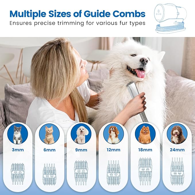 Dog Vacuum for Shedding Grooming, 12000Pa Suction Dog Grooming Kit, Pet Hair Vacuum with 4 Tools, 2L Dust Cup, 3 Levels