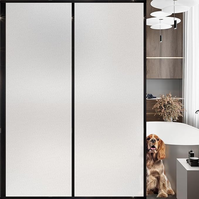 DERZGAO Window Privacy Film with Installation Tools, Static Cling, Anti UV, Heat Control, Ideal for Home Shower Office Glass Door (White Frosted, 17.5X118.1Inch)