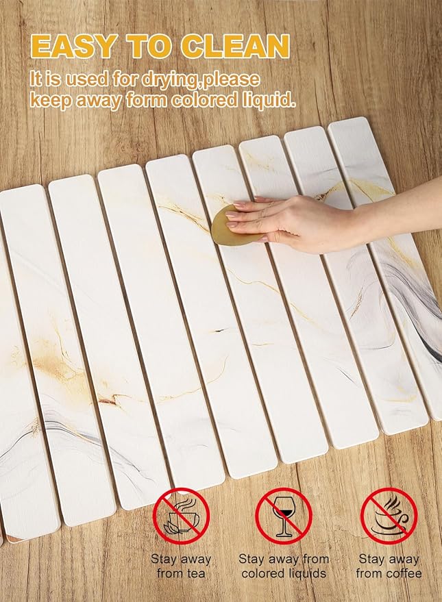 Large Stone Drying Mat for KitchenCounter,24"(L)×16"(W),Collapsible Absorbent Diatomaceous Earth Dish Drying Mat,Quick-Dry Draining Mat for Dishes Cookware Bottles Cups, Match Any Countertop
