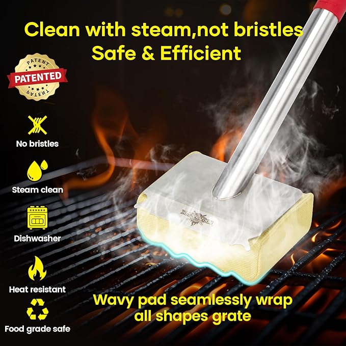 XUDAKAIXIN Grill Brush Bristle Free,Aramid Fiber Wavy Pad Seamless-Fit Cast Iron/Stainless-Steel Grates,BBQ Replaceable Scraper Cleaning Head,Safe Grill Cleaner for Outdoor Grill,Gifts for Men/Dad