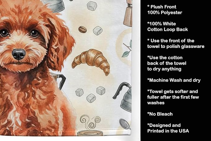 Caroline's Treasures Miniature Red Poodle Coffee Bar Kitchen Towel Velour Plush Front and Cotton Loop Back Machine Washable