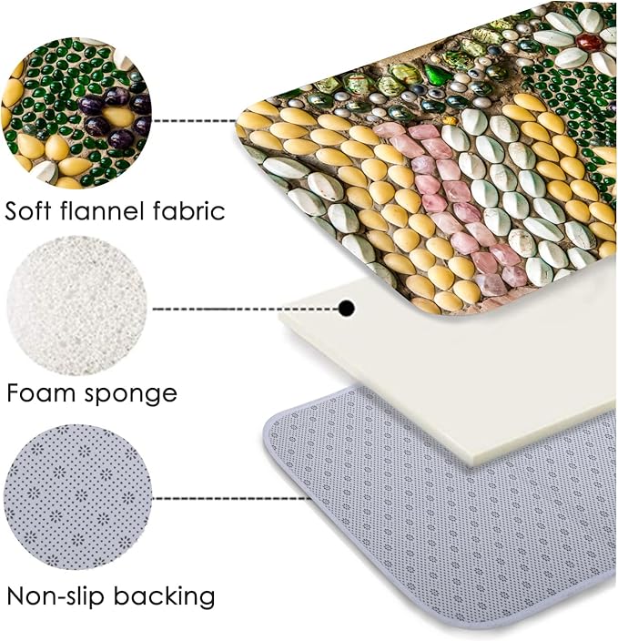 WODEJIA Non Slip Bath Rugs Sponge Foam for Bathroom,Flannel Mat Rug for Living Room, Absorbent MatS for Forlaundry Room and Kitchen,Colored Pebbles Welcome Mat 47x18 Inches