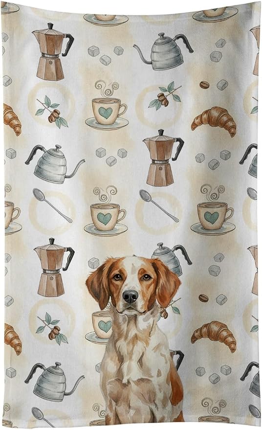 Caroline's Treasures Roan Brittany Coffee Bar Kitchen Towel Velour Plush Front and Cotton Loop Back Machine Washable