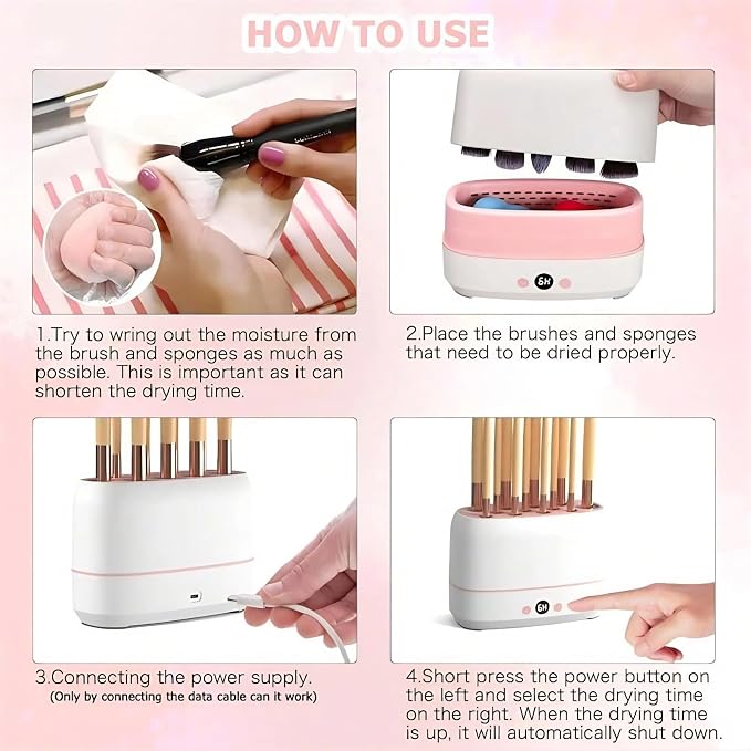 Electric Makeup Brush Dryer Machine 12 Holes Automatic Brush Cleaner and Drying Tool for Professional Salon and Home Use Quickly Drying Cosmetic Brush Cleaner Dryer