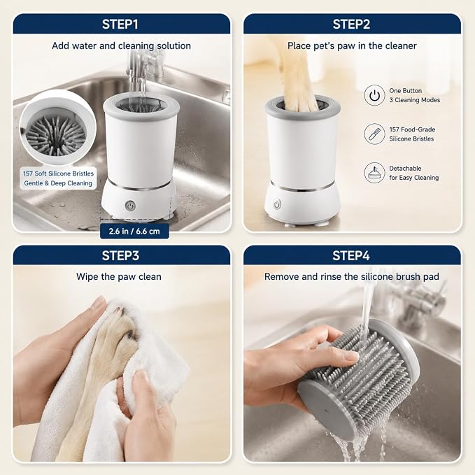 Electric Dog Paw Cleaner, Automatic Rotating Silicone Brush, USB Rechargeable Pet Foot Washer Cup, Portable Grooming Cleaning Tool for Small Medium Dogs & Cats | Automatic Rotating Cleaning Soft Silicone Bristles USB Rechargeable IPX7 Waterproof Detach...