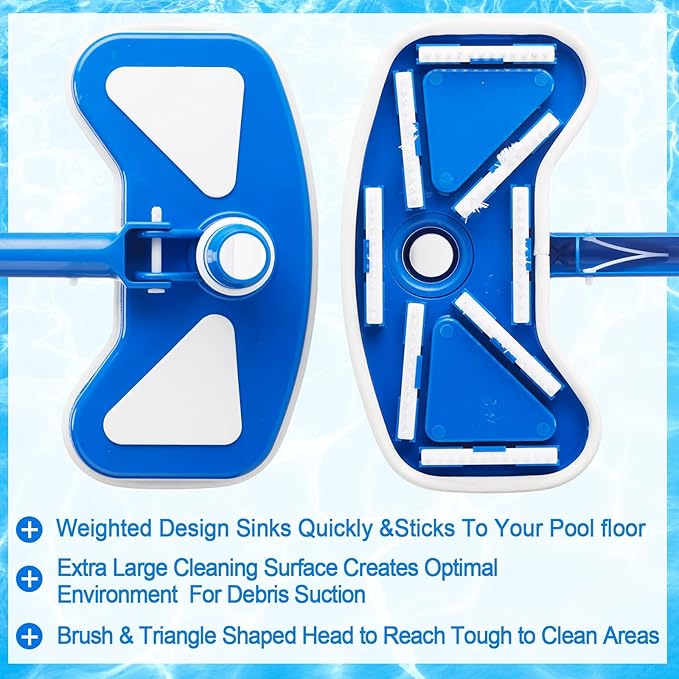 SiliFine 5 Pcs Swimming Pool Cleaning Kit 17.5'' Brush Head with 47'' Telescopic Aluminum Pole and Leaf Skimmer Net Vacuum Head Pumice Stone with Handle for Above Ground Pool Spa Hot Tub Maintenance