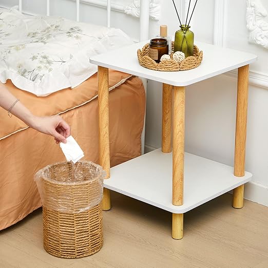 Ctosree 1.3 Gallons Small Wicker Trash Can with Lid Handle Woven Wicker Rattan Bathroom Waste Basket Boho Trash Basket with 100 Plastic Garbage Bags for Bedroom Laundry (Scalloped Style, Natural)