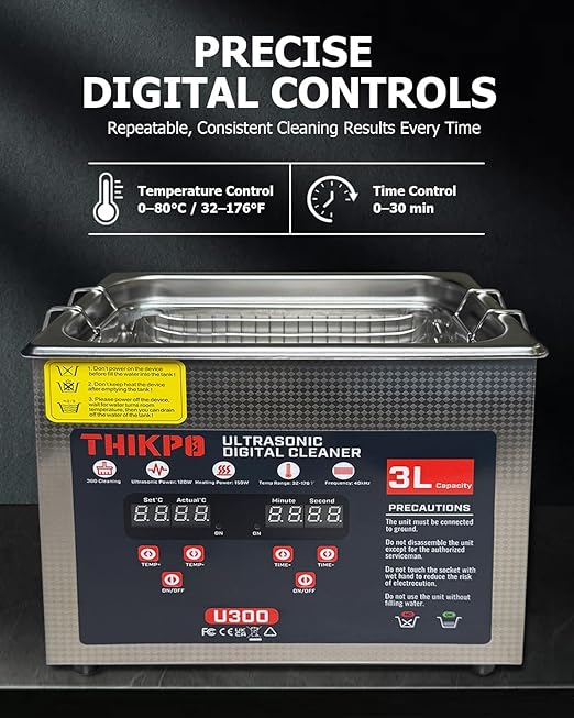 Professional 3L Ultrasonic Cleaner 120W 40kHz with Digital Timer & Heater 110V 304 SUS Tank Stainless Steel Basket for Jewelry, Watches, Glasses, Lab, Medical, Industrial Parts