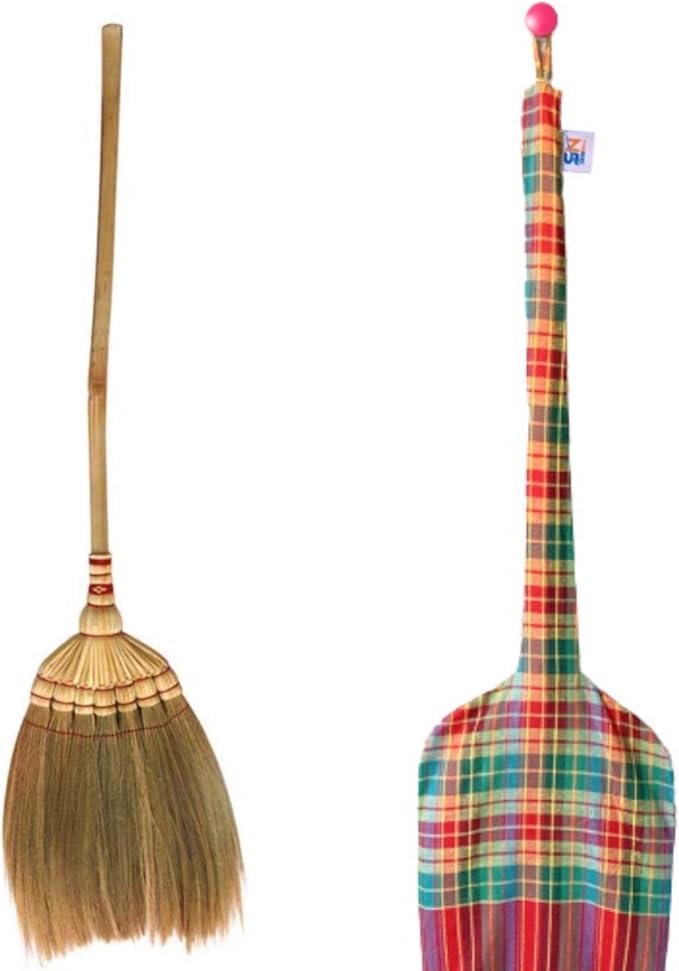 Asian Natural Grass Handmade Broom 38-40 inch Vintage Retro Style Housewarming Gift, Witch Broom, Thai Broom, Broomstick Bamboo Stick Handle, Kong Grass Broom, Durable Broom for Indoor & Outdoor