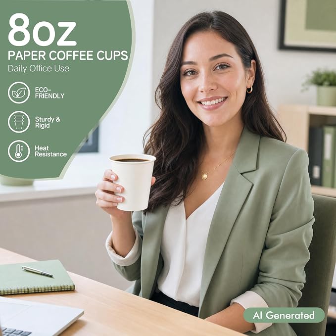 Coffee Cups 8 oz 400 Pack, Disposable Paper Cups 8 oz, White Paper Hot Coffee Cups Suitable for Party, Picnic, Travel, and Events