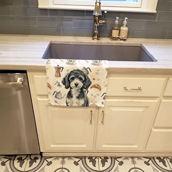 Caroline's Treasures Miniature Parti Poodle Coffee Bar Kitchen Towel Velour Plush Front and Cotton Loop Back Machine Washable