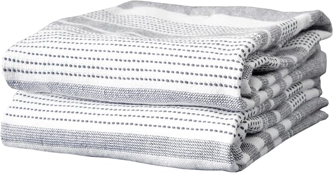 T-Fal Premium Dual-Sided Skipping Striped Kitchen Towels (2-Pack), 18" x 28", Highly Absorbent, Long-Lasting, Reversable 100% Flat-Weave Cotton Dish Towels, Hand Towels, Bar Towels, Graphite