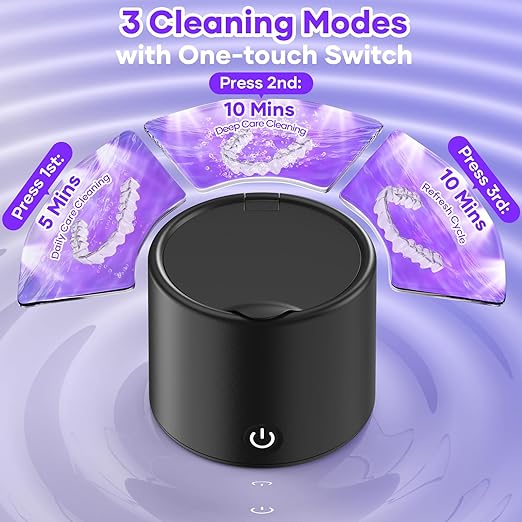 Ultrasonic Cleaner for Retainers & Aligners - 50kHz Dental Pod for Invisalign, Braces, Dentures, Night Guards, 200ml 3 Modes, Deep Clean for Fresh Retainers, Black
