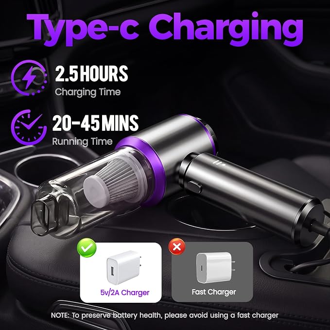 Cordless Mini Hand Car Vacuum Rechargeable, Hand Held Portable Vacuum , 21000PA High Power Small Vacuum Cleaner, Compressed Air Duster & Air Blower & Aspiradora Para Carro for Car, Home, Office, Pet