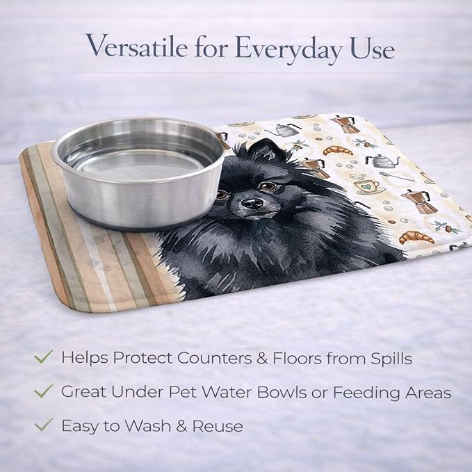 Caroline's Treasures Black Pomeranian Coffee Bar Dish Drying Mat Absorbent Dish Drying Mat Pad for Kitchen Counter Dish Drainer Mat for Countertop, 14 x 21", Multicolor