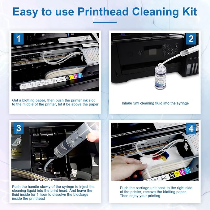 Printhead Cleaning Kits Inkjet Printers, Printer Cleaning Kit for Epson Ecotank Printers, Printer Cleaner Kit for HP, Inkjet Printers Head Cleaning Solution for Canon Pixma Print Head Liquid Nozzles