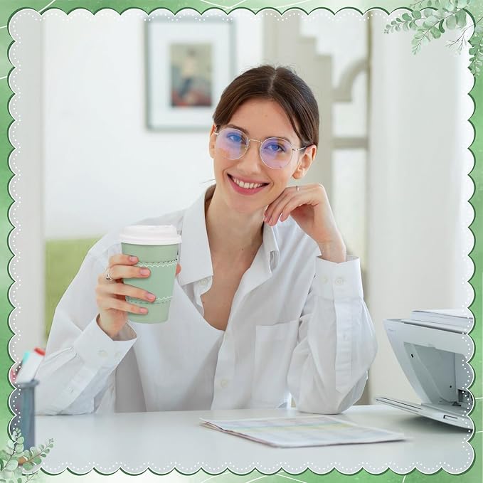 NatNarr 60 Pack Sage Green Coffee Cups with Lids Sleeves, 12oz Insulated To Go Paper Cups Sage Green Party Cups Disposable Paper Cups, Drinking Cups for Wedding Birthday Baby Shower Party Supplies