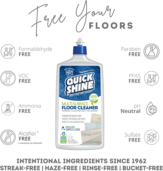 Quick Shine Multi Surface Floor Cleaner 27oz, 2Pk | Ready to Use-Streak Free- No Rinse | Use on Hardwood, Laminate, Luxury Vinyl Plank & Stone | Use in Spray Mops & Vac Mops | Safer Choice Cleaner