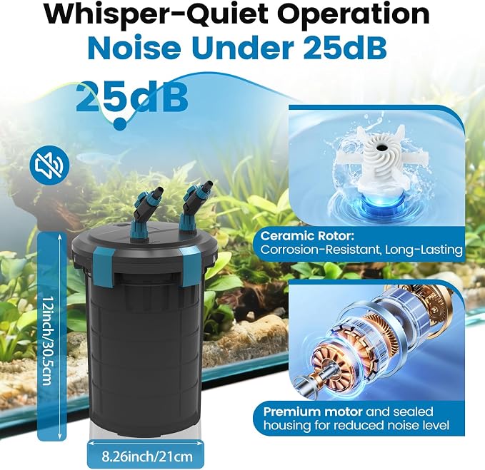 fishkeeper 238GPH Canister Filter, 5-Stage Filtration Aquarium Filter with Controller Feeding Mode Ultra-Quiet External Aquarium Canister Filters for Freshwater and Saltwater up to 35Gal (12W)