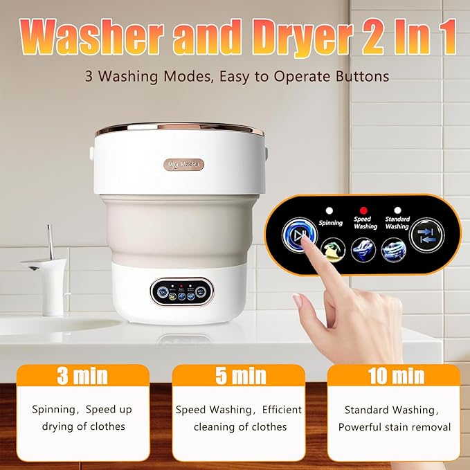 Portable Washing Machine,15L Collapsible Mini Washer with 3 Cleaning Modes Drain Basket Small Foldable Laundry Machine for Travel Camping Dorms RVs Apartments Baby Clothes Underwear Socks Delicates