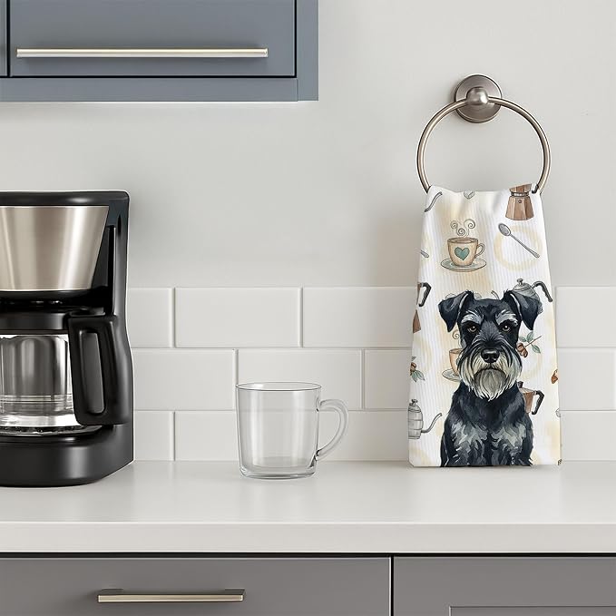 Caroline's Treasures Standard Schnauzer Coffee Bar Kitchen Towel Velour Plush Front and Cotton Loop Back Machine Washable