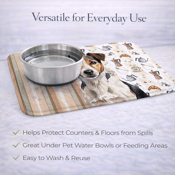 Caroline's Treasures Tricolor Russell Terrier Coffee Bar Dish Drying Mat Absorbent Dish Drying Mat Pad for Kitchen Counter Dish Drainer Mat for Countertop, 14 x 21", Multicolor