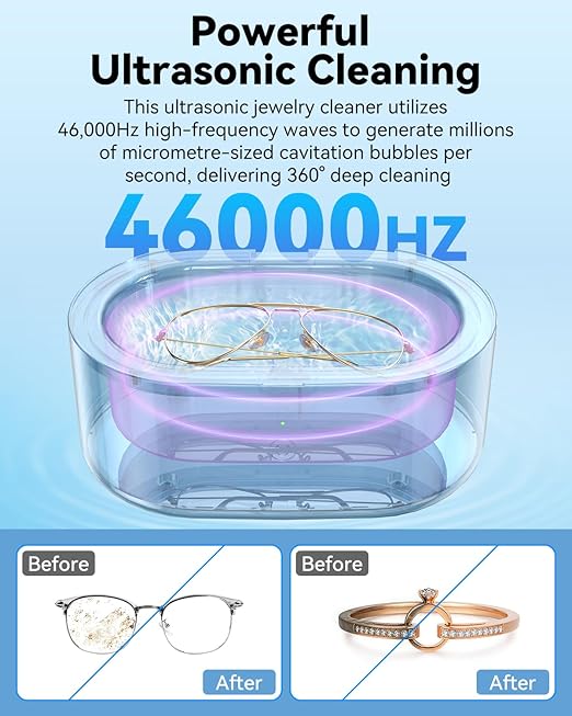 JeaTone Ultrasonic Jewelry Cleaner Machine (Gray & Black, 2-Pack), SUS304 Stainless Steel 20oz Tank, 46KHz Ultrasonic Cleaner for Jewelry, Eyeglasses, Rings, Retainer & More