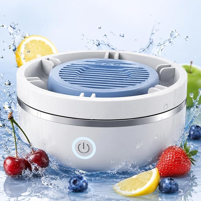 Fruit and Vegetable Cleaner Machine, Produce Washer for Fruits, Veggies & Seafood, 6-Layer Electrolysis Core, Deep Vortex Wash, Rechargeable with Auto Shut-Off (White)
