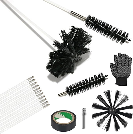 15 Feet Dryer Vent Cleaner Kit, Multi-purpose Lint Remover with 6” Chimney Brush Head, Flexible Nylon Rod Extends to 15ft Duct Cleaning Brush For Dryer, Air Duct, Fireplaces, Washing machine
