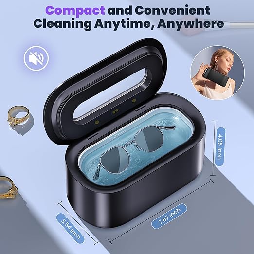 Ultrasonic Jewelry Cleaner, 48KHz Professional Ultrasonic Cleaner for Eyeglasses, Rings, Retainers, Dentures, 30W Jewelry Cleaner Ultrasonic Machine with Dual Cleaning Modes, Digital Timer