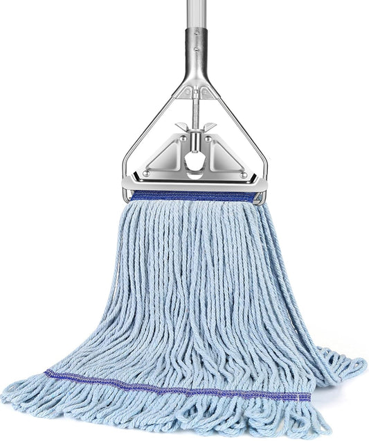 String Mop Heavy Duty for Floor Cleaning- Industrial Commercial Wet Mop with 59inch Mop Handle for Home Garage Office Workshop Warehouse Floor Cleaning